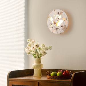 8.07 in. 1-flammige moderne runde dimmbare LED-Wandleuchte mit Mable Terrazzo-Schirm für Schlafzimmer, Foyer, Flur