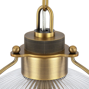 Suspension dôme en laiton pour îlot de cuisine ou salle à manger, 1 lumière, au design industriel avec abat-jour en verre transparent