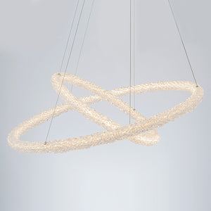 2-flammiger moderner Kronleuchter in Gold mit doppelten Ringen, dimmbar, integrierte LED, mehrstufige Pendelleuchte mit Kristall für Esszimmer