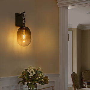 Applique murale 1 lumière en métal antique de 18 cm (7,09 po) avec abat-jour en verre ovale dégradé pour chambre, salle de bain, couloir