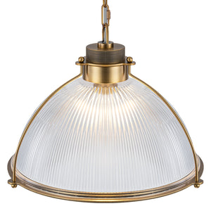 Suspension dôme en laiton pour îlot de cuisine ou salle à manger, 1 lumière, au design industriel avec abat-jour en verre transparent