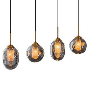 Suspension linéaire moderne noire à 4 lumières de 38,6 po avec abat-jour en verre à 2 niveaux pour îlot de cuisine