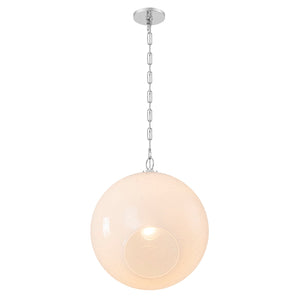 Suspension Globe Moderne Chromé avec Abat-jour en Verre Bulle Blanc pour Îlot de Cuisine, Salle à Manger