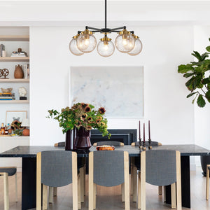 Lustre moderne en forme de branche noire à 5 lumières de 22,44 po avec abat-jour en verre craquelé transparent pour îlot de cuisine, salon