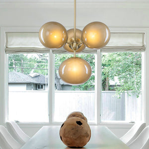 Lustre grappe Mid-Century Modern or à 4 ou 7 lumières avec abat-jour globes en verre couleur café