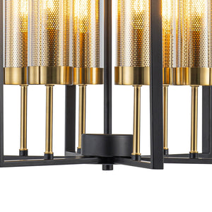 Lustre géométrique industriel noir en fer à 6 ampoules de 45 cm (17,72 po) avec abat-jour en verre transparent pour îlot de cuisine, foyers, couloir