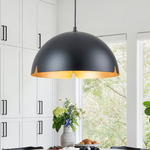 Suspension cloche industrielle 1 lumière en métal noir/blanc de 38 cm avec abat-jour en fer pour salles à manger, cuisines