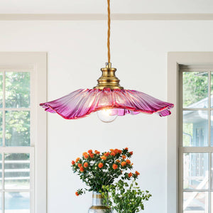 Pendentif suspendu moderne rose 1 lumière de 28 cm avec abat-jour en verre en forme de fleur pour chambre à coucher, îlot de cuisine