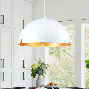 Suspension cloche industrielle 1 lumière en métal noir/blanc de 38 cm avec abat-jour en fer pour salles à manger, cuisines
