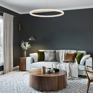1-flammige moderne goldene Metallring-Kristall-LED-Pendelleuchte, dimmbarer Kronleuchter für Esszimmer