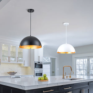 Suspension cloche industrielle 1 lumière en métal noir/blanc de 38 cm avec abat-jour en fer pour salles à manger, cuisines