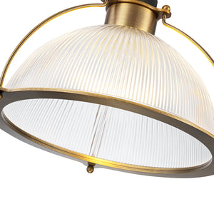 Suspension dôme en laiton pour îlot de cuisine ou salle à manger, 1 lumière, au design industriel avec abat-jour en verre transparent