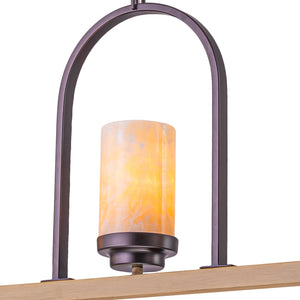 Suspension 3 lumières style industriel rustique Onyx de 25 po avec accents en similibois et cadre en fer en forme de U