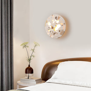 8.07 in. 1-flammige moderne runde dimmbare LED-Wandleuchte mit Mable Terrazzo-Schirm für Schlafzimmer, Foyer, Flur