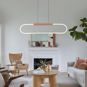 47.24 po. Suspension linéaire DEL intégrée moderne noire à 1 lumière avec accent en bois pour îlot de cuisine