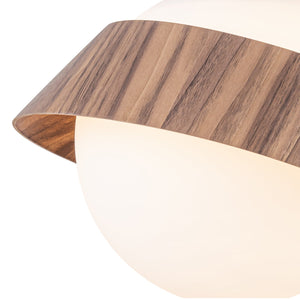 Suspension globe à 1 lumière en bois avec abat-jour en verre blanc de 27 cm pour îlot de cuisine et chambre à coucher