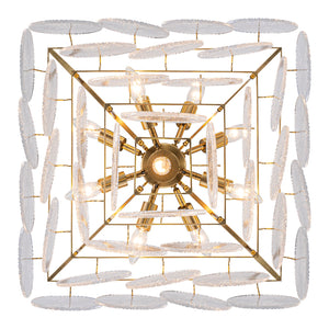 Lustre de salon moderne doré de 61 cm à 13 lumières avec abat-jour en verre transparent texturé en forme de pétales