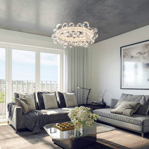 1-Leuchtgoldene moderne runde Kugel-Kristall-LED-Pendelleuchte, dimmbar, mit Glasblasen