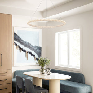 1-flammige moderne goldene Metallring-Kristall-LED-Pendelleuchte, dimmbarer Kronleuchter für Esszimmer