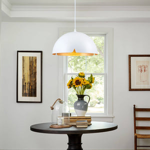 Suspension cloche industrielle 1 lumière en métal noir/blanc de 38 cm avec abat-jour en fer pour salles à manger, cuisines