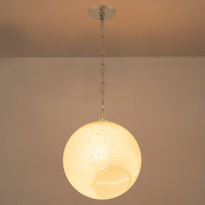 Suspension Globe Moderne Chromé avec Abat-jour en Verre Bulle Blanc pour Îlot de Cuisine, Salle à Manger