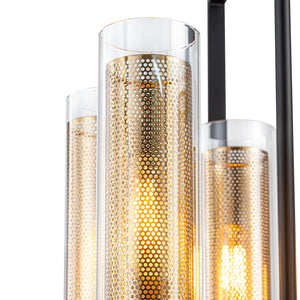 Lustre géométrique industriel noir en fer à 6 ampoules de 45 cm (17,72 po) avec abat-jour en verre transparent pour îlot de cuisine, foyers, couloir