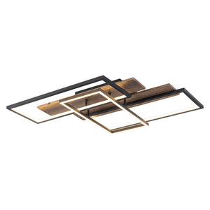 3-Light 26.77 in. Modern Black and Wood Dimmable Integrated LED Flush Mount Ceiling Light