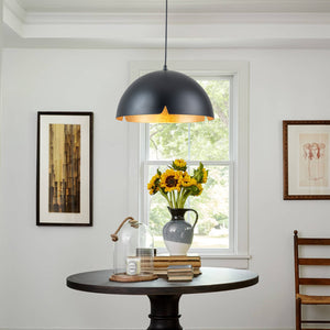 Suspension cloche industrielle 1 lumière en métal noir/blanc de 38 cm avec abat-jour en fer pour salles à manger, cuisines