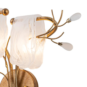 Applique murale 2 lumières or antique de 40,9 cm avec abat-jour en verre dépoli, luminaire mural pour chambre ou salon