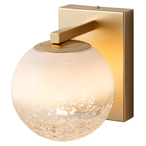 Applique murale DEL intégrée, sphérique, moderne, dorée, à 1 lumière, de 15 cm, avec abat-jour en verre blanc pour salle de bain et couloir