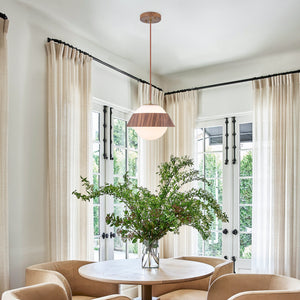 Suspension globe à 1 lumière en bois avec abat-jour en verre blanc de 27 cm pour îlot de cuisine et chambre à coucher