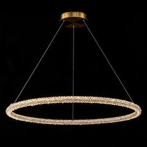 1-flammige moderne goldene Metallring-Kristall-LED-Pendelleuchte, dimmbarer Kronleuchter für Esszimmer