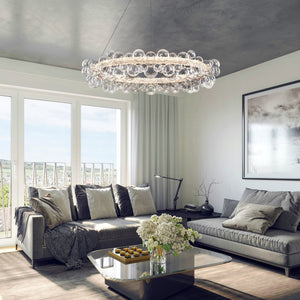 1-Leuchtgoldene moderne runde Kugel-Kristall-LED-Pendelleuchte, dimmbar, mit Glasblasen