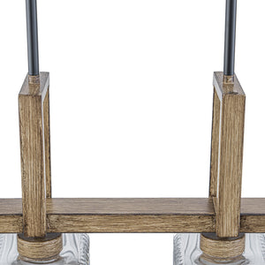 Lustre linéaire noir mat de 30,5 po à 4 lumières de style ferme moderne avec îlot suspendu à accent en faux bois et abat-jour en verre