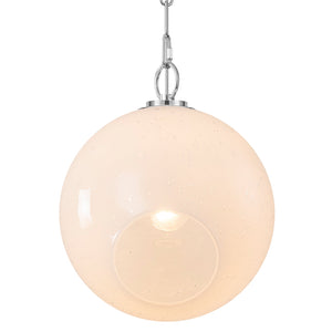 Suspension Globe Moderne Chromé avec Abat-jour en Verre Bulle Blanc pour Îlot de Cuisine, Salle à Manger