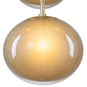 Lustre grappe Mid-Century Modern or à 4 ou 7 lumières avec abat-jour globes en verre couleur café