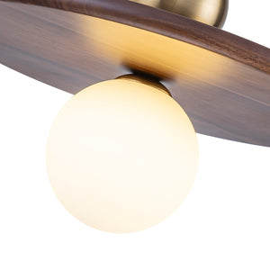 Suspension moderne 1 lumière or et bois, 25 W, avec abat-jour sphérique en verre blanc, pour chambre à coucher