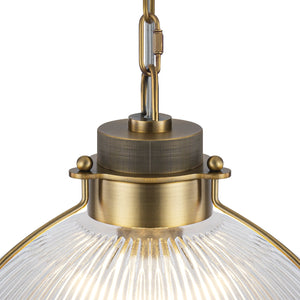 Suspension dôme en laiton pour îlot de cuisine ou salle à manger, 1 lumière, au design industriel avec abat-jour en verre transparent