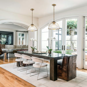Suspension dôme en laiton pour îlot de cuisine ou salle à manger, 1 lumière, au design industriel avec abat-jour en verre transparent