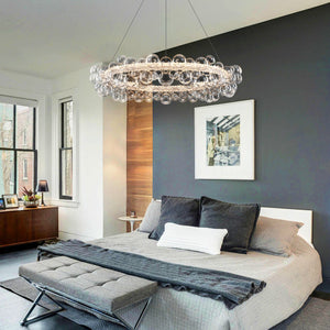 1-Leuchtgoldene moderne runde Kugel-Kristall-LED-Pendelleuchte, dimmbar, mit Glasblasen
