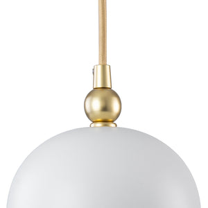 1-flammige Pendelleuchte aus goldfarbenem Eisen in halbkuppelförmigem Design mit mattweißem Metallschirm und Aushöhlungen für das Wohnzimmer