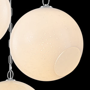 Suspension Globe Moderne Chromé avec Abat-jour en Verre Bulle Blanc pour Îlot de Cuisine, Salle à Manger