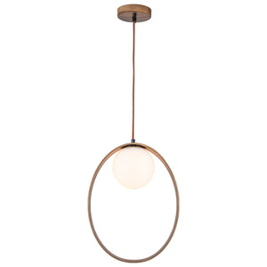 30,5 cm 1-flammige moderne ovale Pendelleuchte aus Walnussholz mit weißem Glasschirm für Esszimmer, Kücheninsel