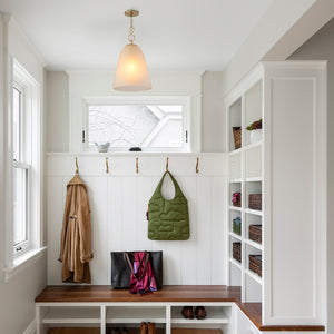 1-Light Modern Gold Bell Shaped Chandelier Hanging Light with Champagne-Colored Glass Shade for Dining Room