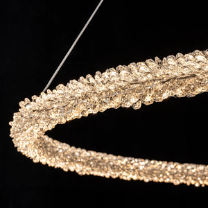 1-flammige moderne goldene Metallring-Kristall-LED-Pendelleuchte, dimmbarer Kronleuchter für Esszimmer