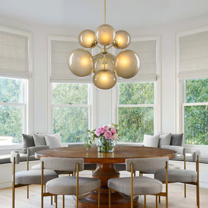 Lustre grappe Mid-Century Modern or à 4 ou 7 lumières avec abat-jour globes en verre couleur café