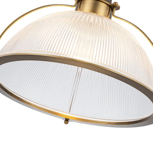 Suspension dôme en laiton pour îlot de cuisine ou salle à manger, 1 lumière, au design industriel avec abat-jour en verre transparent