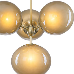 Lustre grappe Mid-Century Modern or à 4 ou 7 lumières avec abat-jour globes en verre couleur café