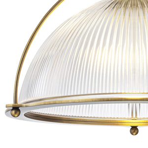 Suspension dôme en laiton pour îlot de cuisine ou salle à manger, 1 lumière, au design industriel avec abat-jour en verre transparent