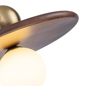 Suspension moderne 1 lumière or et bois, 25 W, avec abat-jour sphérique en verre blanc, pour chambre à coucher